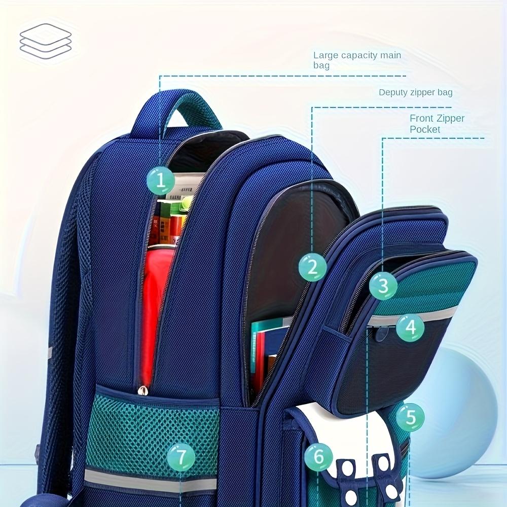 Cartoon Astronaut Backpack - Large Capacity, Adjustable Straps, Tablet Pocket, Ideal School & Commuting, Navy Blue with Colorful Space Design, Backpack School