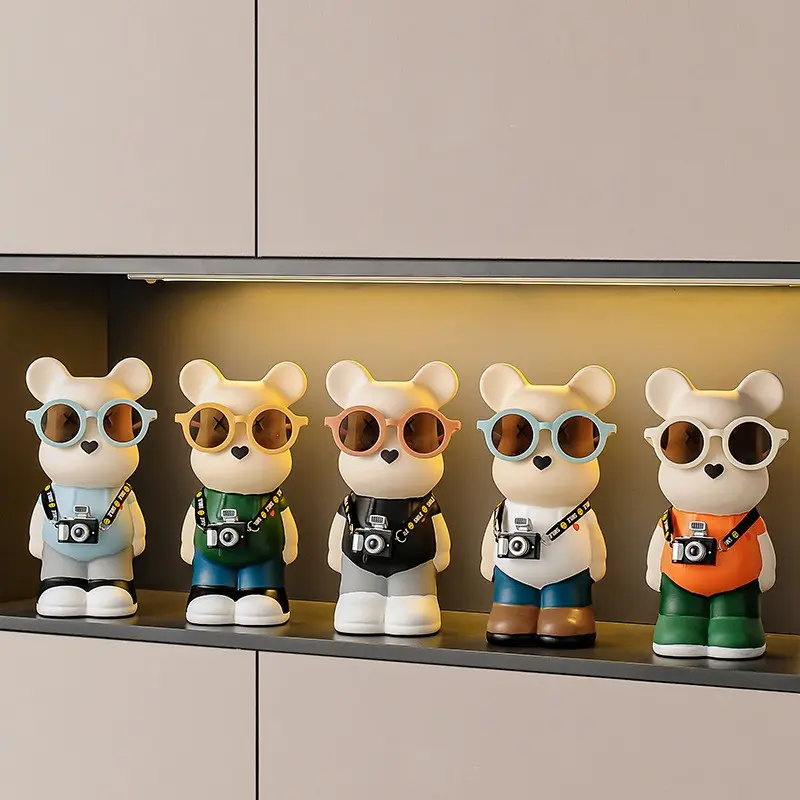 Cute Travel Bear Figurine for Luxury Decor, Chic High-End Living Room or Bar Display, Unique Collectible Home Accent