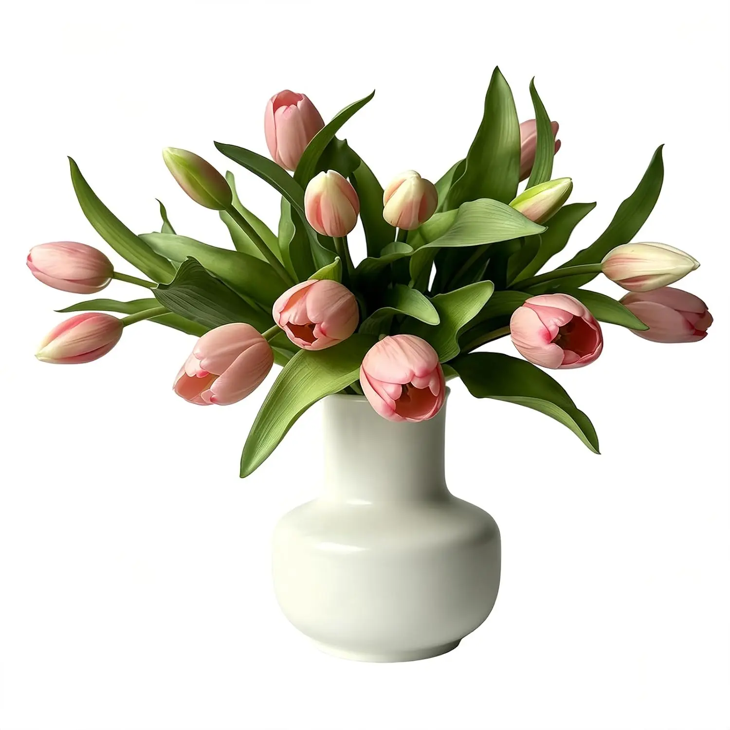 14 Pcs Fake Tulips Artificial Flowers, Real Touch Latex Faux Tulip Flower Bouquet, Spring Tulip Stems for Wedding Home Table Vase Centerpiece Decor, Pink