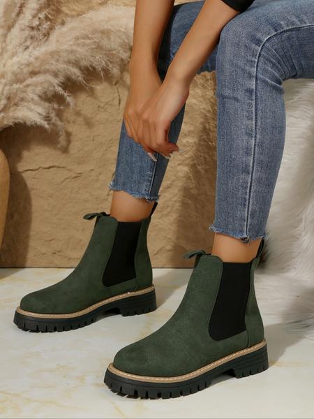 Chunky Sole Chelsea Boots for Women, Trendy High Heel Ankle Boots, Casual PU Leather Short Boots for Fall & Winter
