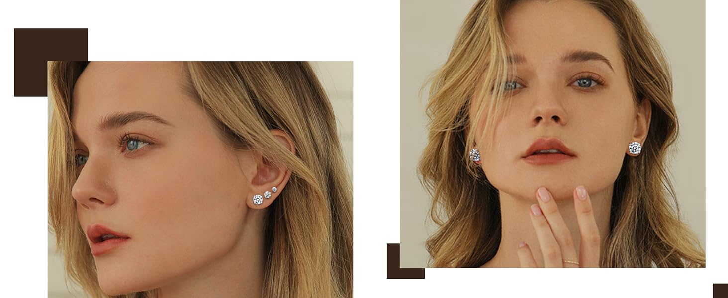 MILACOLATO 6Pairs Hypoallergenic Flat Back Earrings 316L Stainless Steel Studs for Sensitive Ears, 3-8mm Cubic Zirconia, Stylish Jewelry for Women Men - Silver