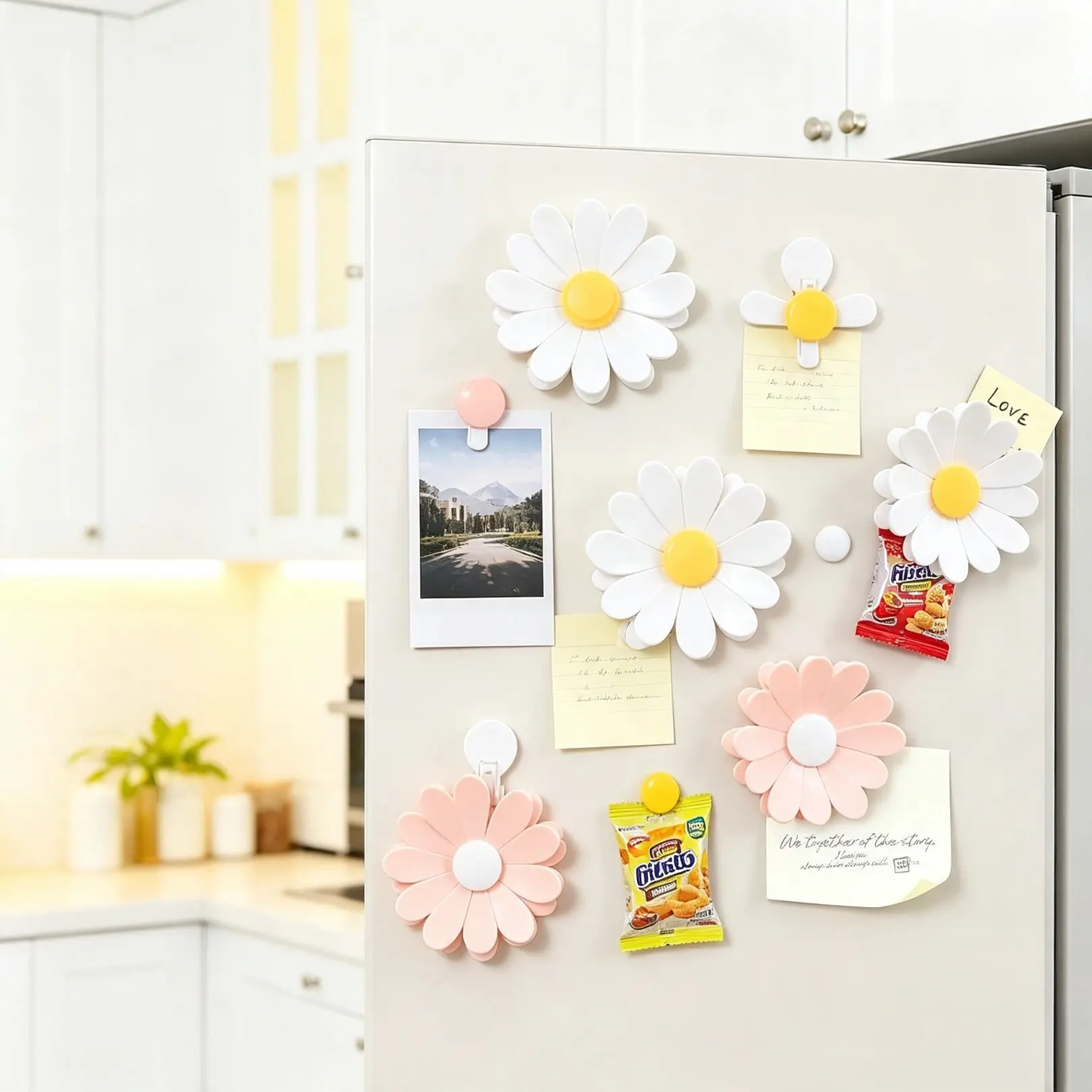 Fridge Magnetic Chip Clips, Cute Cherry Blossom Food Sealing Clips, 6 Detachable Bag Clips With 1 Magnetic Base For Snack Bread Pet Food Storage, Practical Fridge Organizer, Kitchen Decor & Daily Household Gift