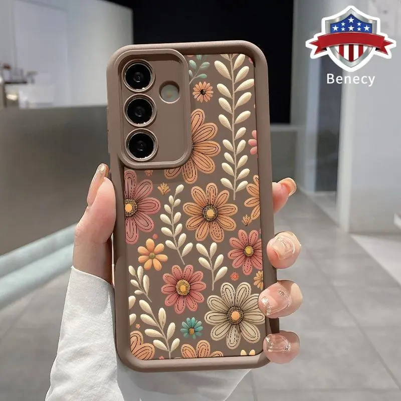 Phone Case Compatible with Galaxy S26 S23 Ultra S24 Plus S25 S22+ Vintage Floral Pattern Shockproof Silicone TPU Bumper Drop Protection Cover Smartphone Casing