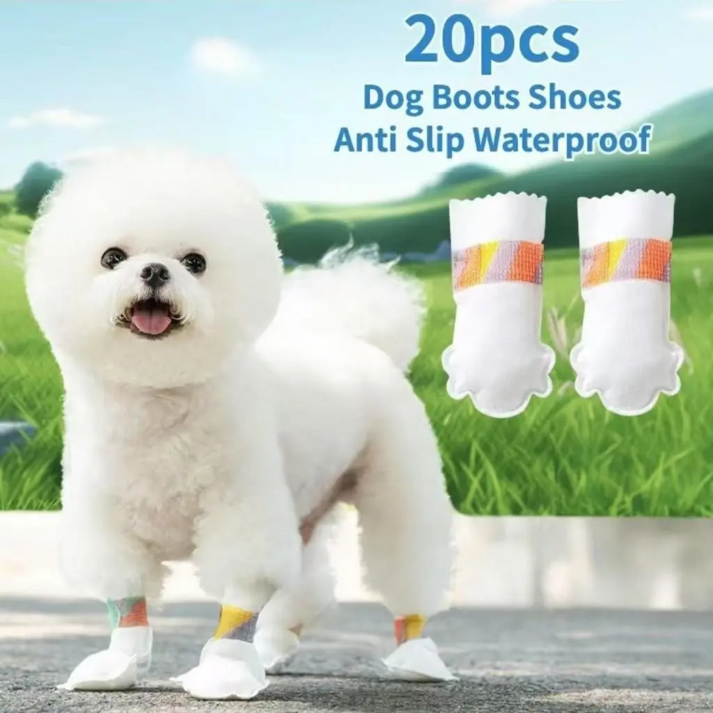 20pcs Dog Boots Shoes Anti Slip Waterproof Paw Protectors Pet Cat Disposable Pet Protective Shoes
