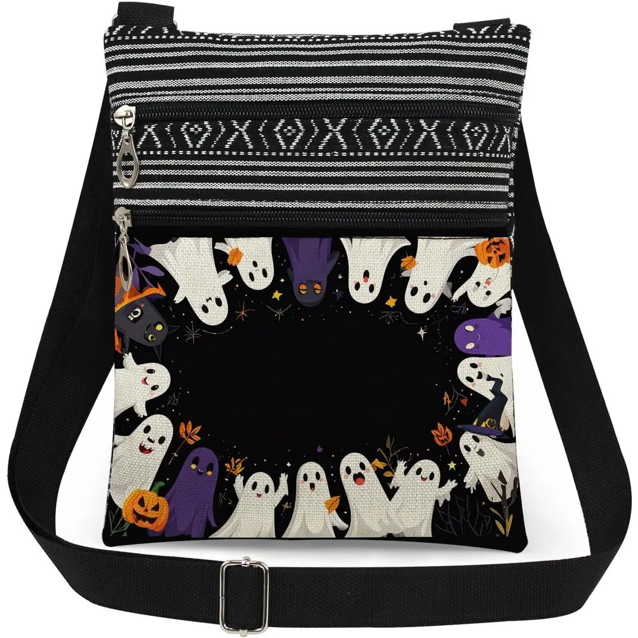 Cute Halloween Ghosts Crossbody Bag Kawaii Pumpkins  Hat Print Adjustable Strap Lightweight Purse for Women Fun Casual Messenger Bag  Spooky   for Him Her