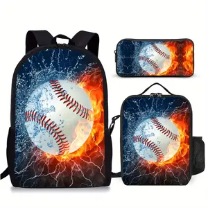 3-Piece Backpack Set: Baseball-Themed Lightweight Schoolbag + Pencil Case + Lunch Box — A Perfect Christmas or Birthday Gift. This 17-Inch Sporty, Casual Backpack is an Essential Companion for the Office, Commuting, Travel, and Picnics — The Ultimate Holi