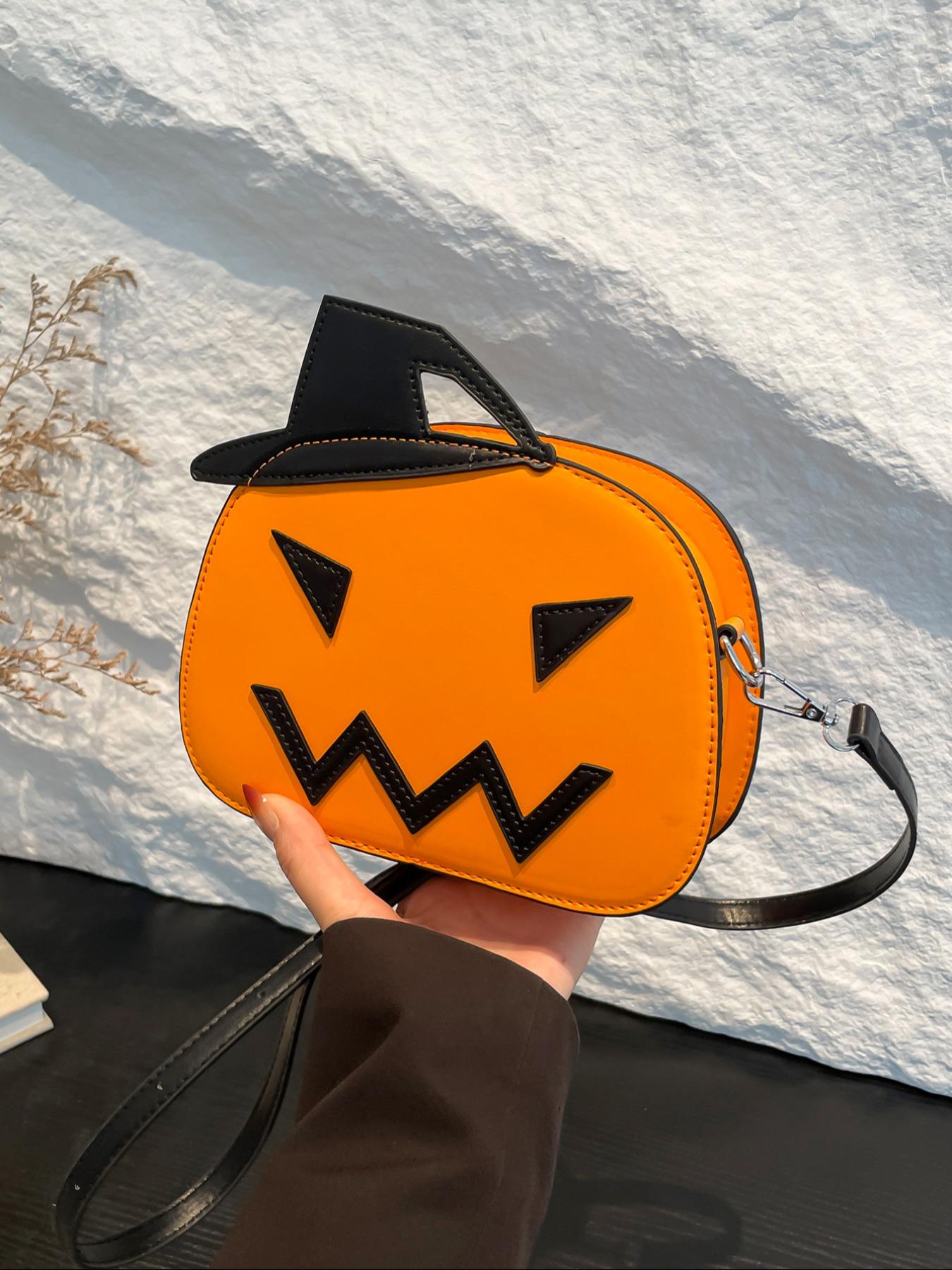 Women's Halloween Themed Pu Leather Crossbody Bag, Fashionable Pumpkin Design Shoulder Bag, Cute Accessories As Work Bag for Daily Use