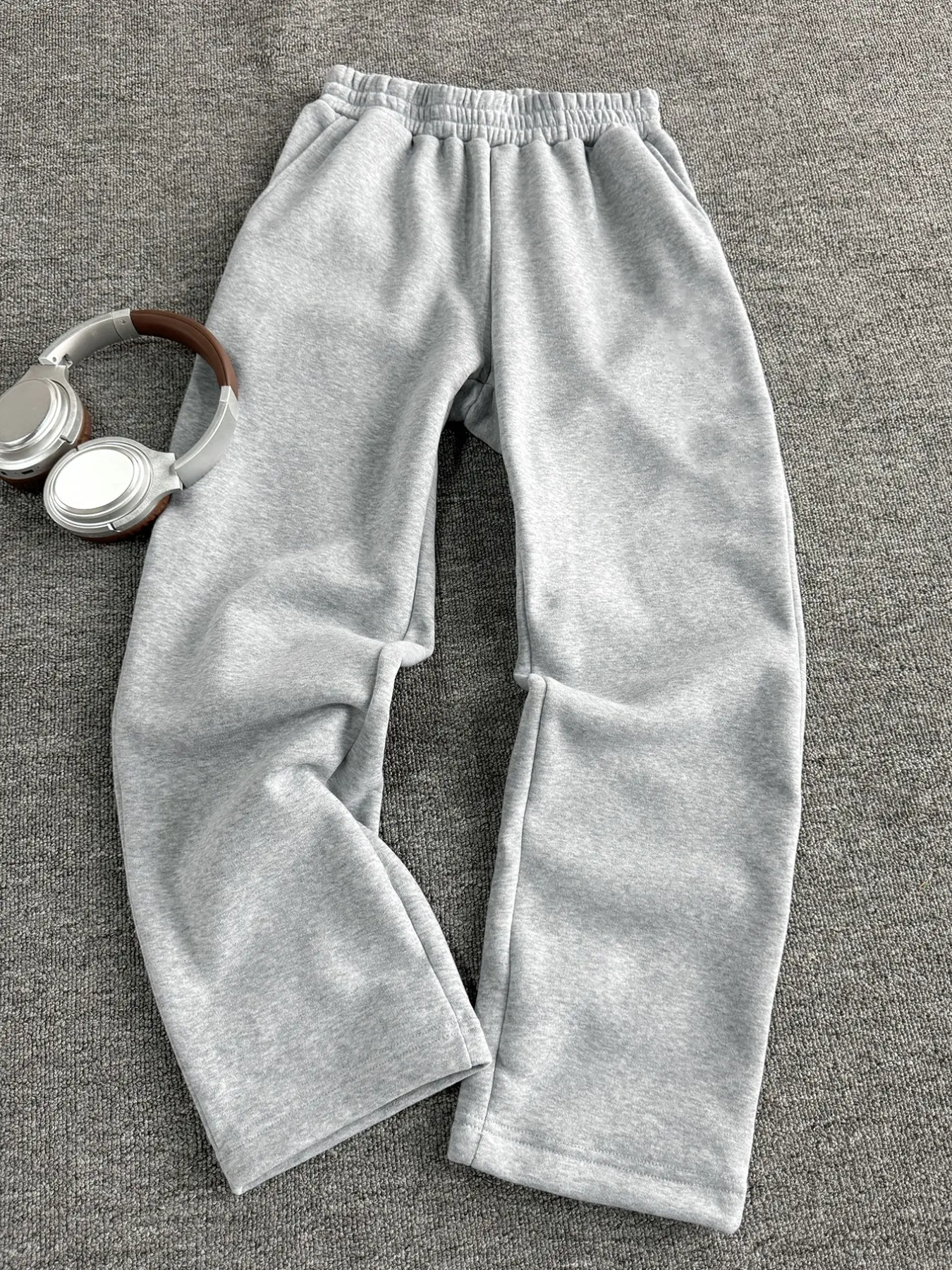 Korean Style Loose Wide Leg Pants, Elastic High Waist Drawstring, Colorblock Casual Long Pants, Fall Winter Women's Knitwear