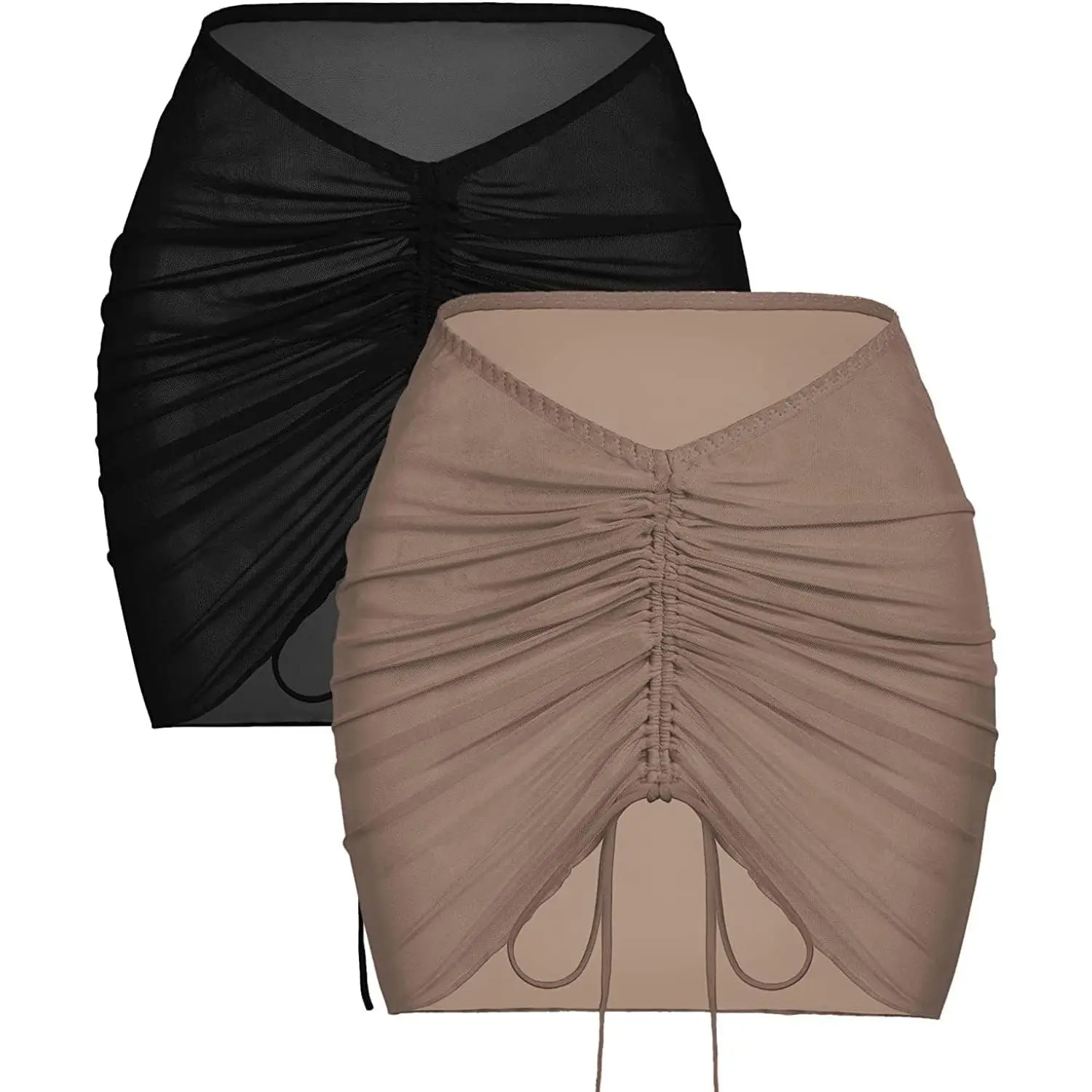 2‑Pack Women Sheer Mesh Beach Sarong Cover‑Up Skirt, Lightweight Bikini Wrap Swim Cover‑Up, Beachwear for Pool, Seaside & Resort Vacation, S‑XXL