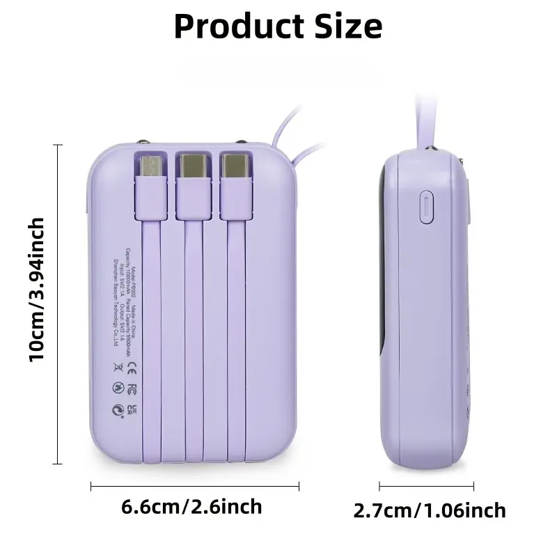 Newly Upgraded 20000mAh Mini Cute Large Capacity Portable Fast Charging Power Bank, Smart Digital Display for Real-time Power Level, Portable Lanyard, Super Bright LED Light, Built-in 3 Charging Cables, Compatible with iPhone, Samsung, Huawei & Xiaomi