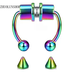 No Piercing Magnetic Nose Ring Hoop Set for Men & Women, Bling Rhinestone Removable Replacement Head Body Jewelry, Fake Non-Pierced Nose Cuffs for Daily Party Cosplay Styling Gift