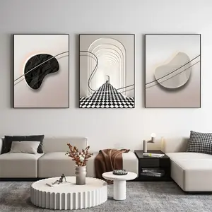 3 Pieces Modern Abstract Space 3D Geometric Art, Canvas Wall Mural, Light Luxury Futuristic Home Art, Contemporary Gallery Decor, Dark Tone Painting, Wall Decor for Living Room, Study and Bedroom, Framed or Unframed.