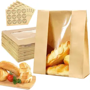 Larger 50 Pack  Sourdough Bread Bags,50% Thicker Bread Bags for Homemade Bread,Pper Bakery Bags with Clear Window, Baked  Packaging Storage,Bread Bags with Sealing Stickers(13.7x8.2x3.7 inch)