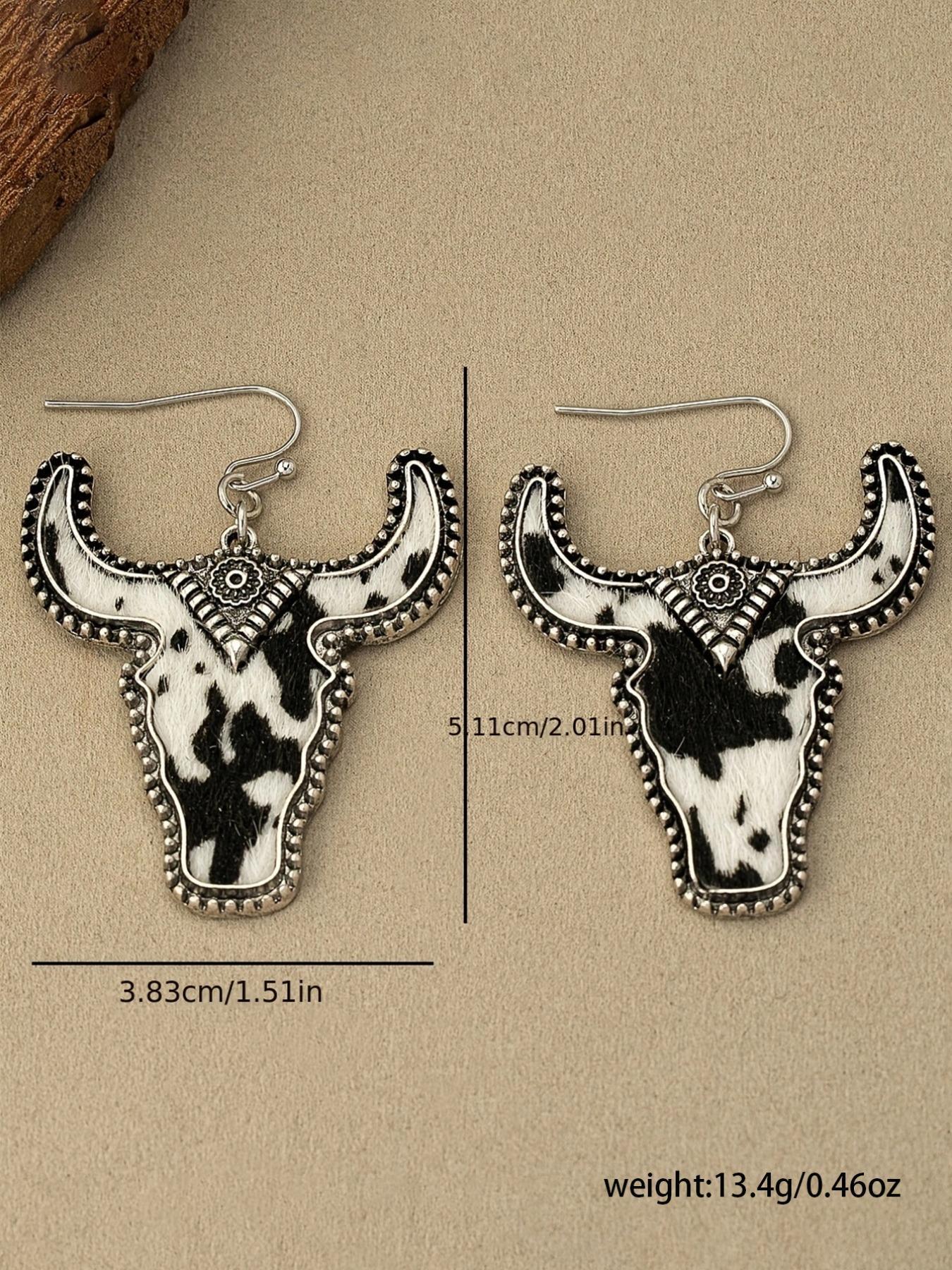 Vintage Cow Head Shaped Dangle Earrings (1 Pair), Western Cowboy Style Leopard & Cow Print Earrings, Hollow Out Design Earrings for Women, Trendy Jewelry Gift for Party and Daily Life, Casual Yet Chic
