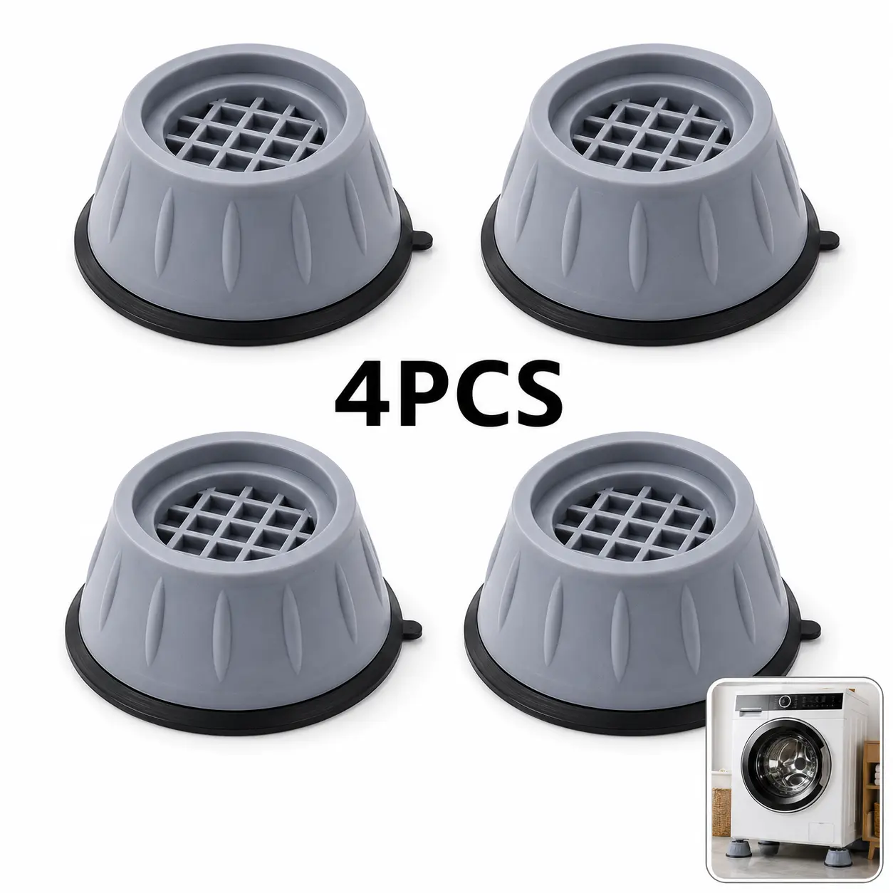 4 Piece Set High Density Anti Vibration Stabilizer Pads, Durable Shock Absorbing Support for Washing Machines and Dryers