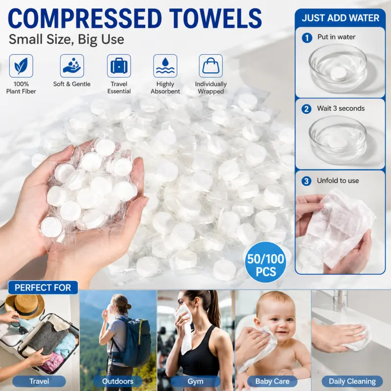 Portable Compression Towel Set, Lightweight Hand Wiping Mini Compressed Paper Towels, Home Bathroom Office Face Cloth, Travel Bath Towel, Towelette ve