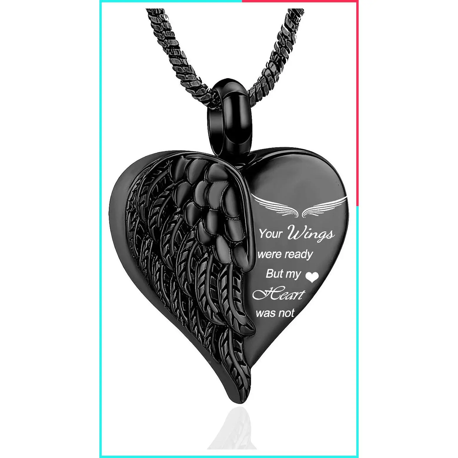 Stainless Steel Angel Wing Heart Urn Necklace, Love Keepsake Memorial Cremation Jewelry for Human and Pet Ashes