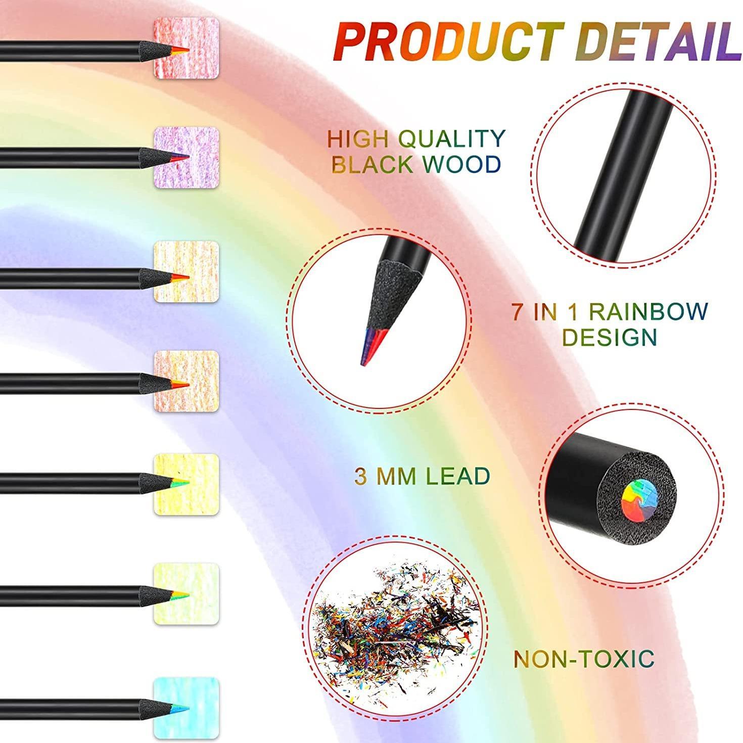 7-in-1 Rainbow Colored Pencils, 10pcs Multi-Function Sketch Pencils, Drawing Supplies for Home, School & Office, Art Supplies Gift