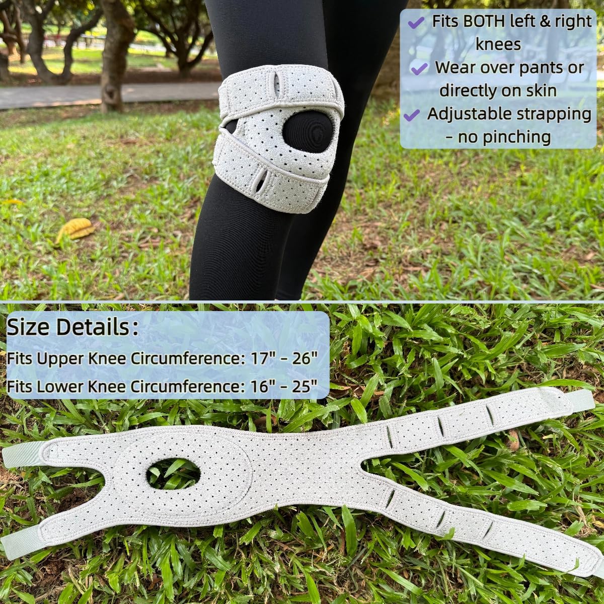 Knee Brace for Women Men Adjustable Knee Support with Side Stabilizers, Patella Gel Pads & Upgraded Silicone Anti-Slip Strip -Patella Knee Brace for Meniscus Tear, Knee Pain, Arthritis, Injury Recovery, Running, Workout