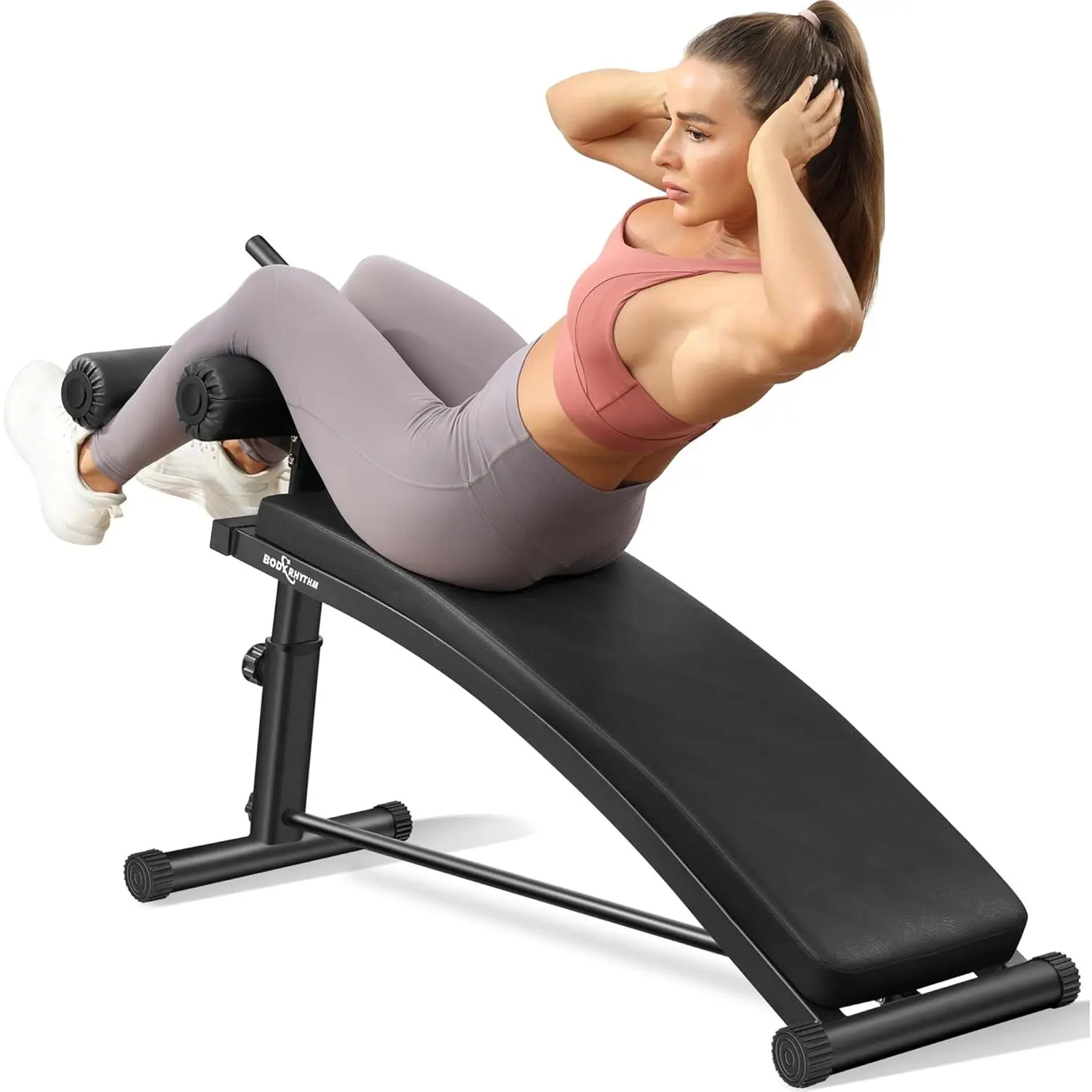 Sit Up Bench with 4 Adjustable Heights and Reverse  Handle, Curved Ab Workout Bench for  Gym, Adjustable Weight Bench for Core Workouts and Decline Bench Press, Suitable for Individuals Up to 5.9ft Tall.