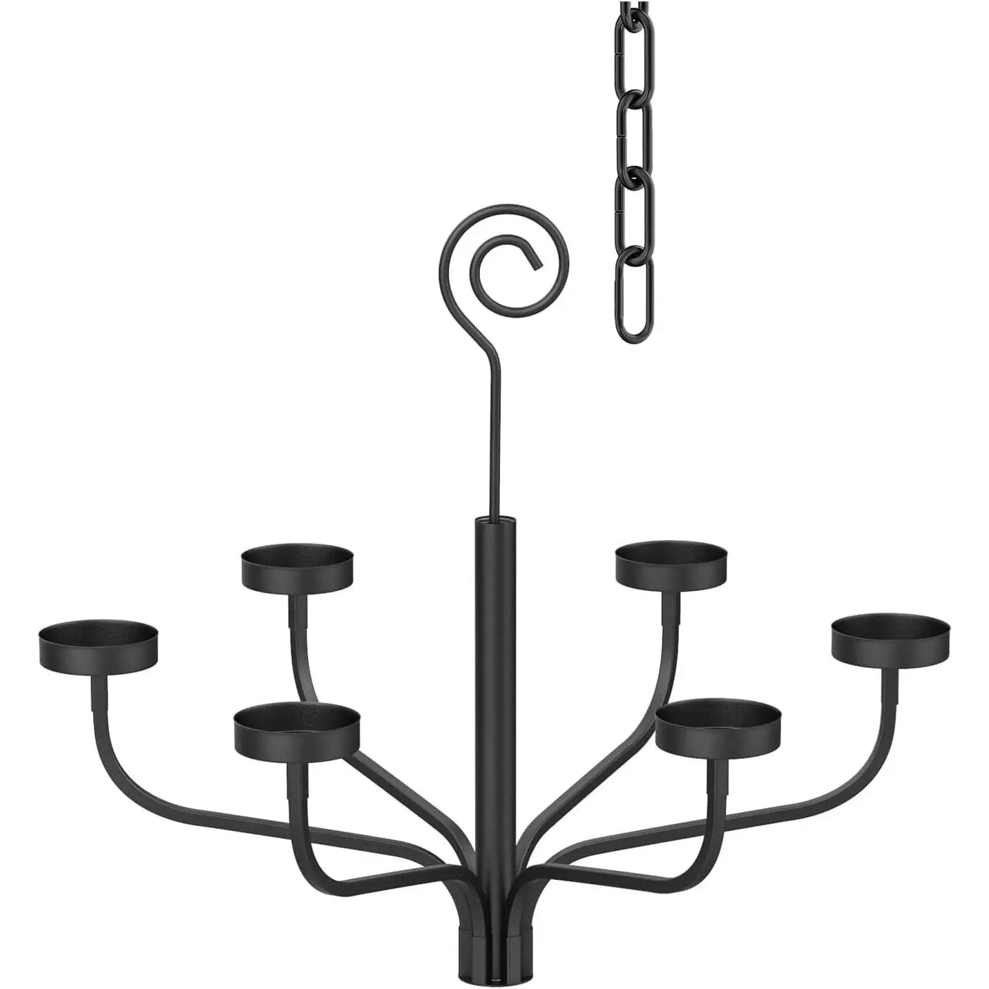 Black Outdoor Chandelier for Gazebo Set of 6 Tealight Candle Metal Wall Sconce for Hanging Decoration