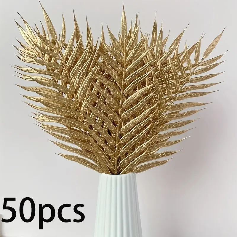 50pcs Artificial Fan Palm Leaves, Metal Texture Tropical Leaf Decor, Wedding Centerpiece, Party Backdrop, Home Decoration