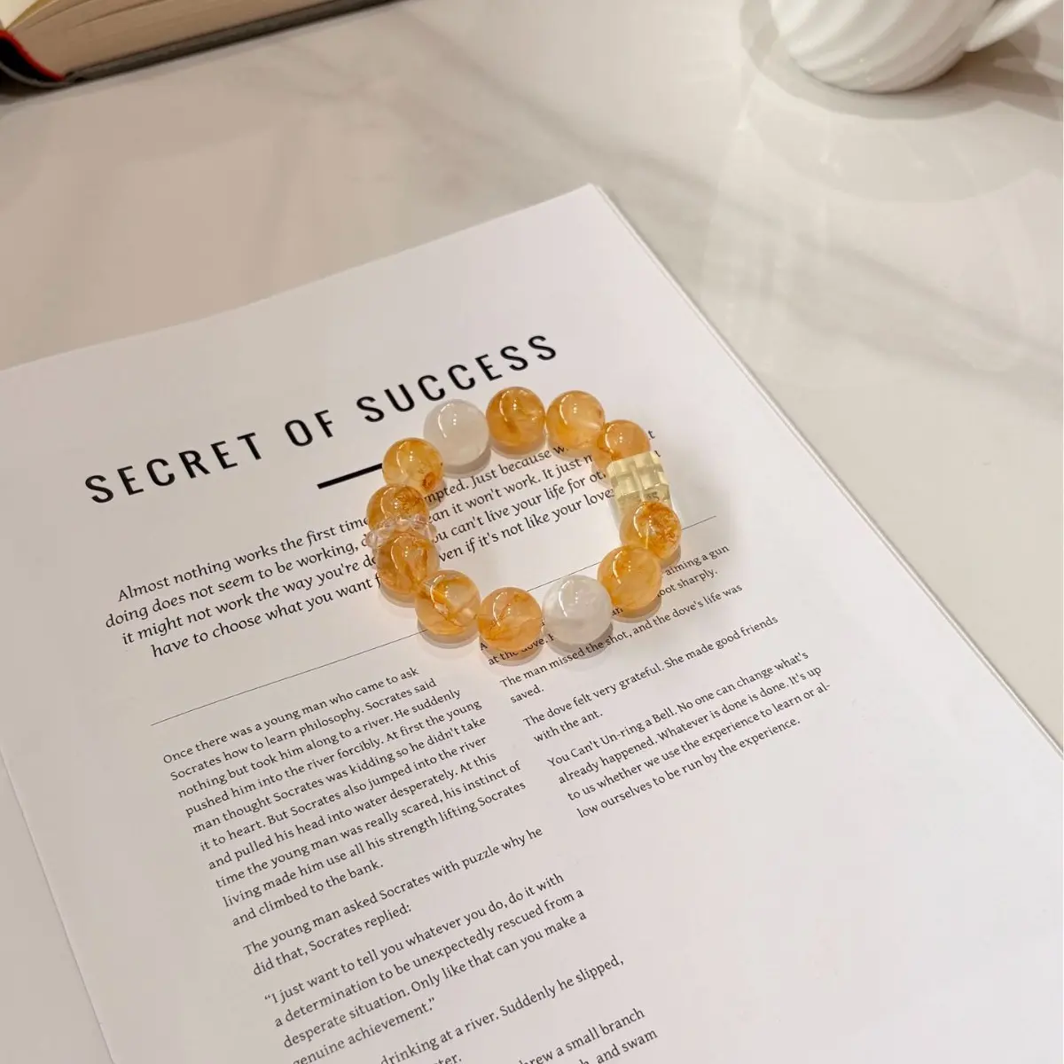 Gardenia Bloom Original Large Bead Yellow Crystal Bracelet, Yellow Hematoid Quartz & Lemon Citrine Cube, Unisex Adults' Daily Durable High-Elastic Cord Crystal Jewelry, Fashion, Geometric Cube Accent, Glossy Finish, Hand-Strung, Lemon Yellow Citrine, Rela