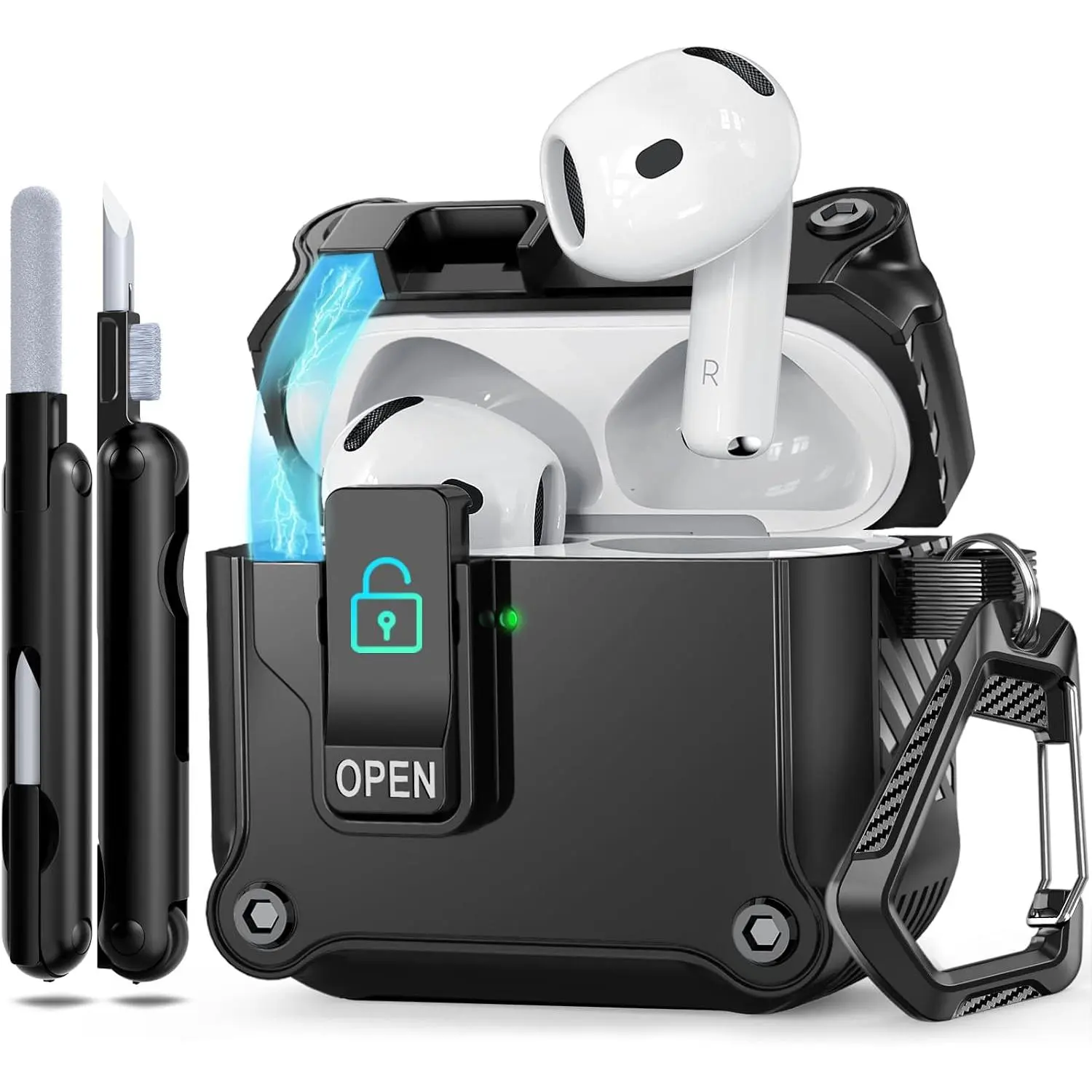 for AirPods 4 Case 2024, Secure Lock & Auto-Open Design for Apple AirPods 4th Generation Case Cover with Cleaner and Keychain for Men Women, Anti-Scratch Drop Protection