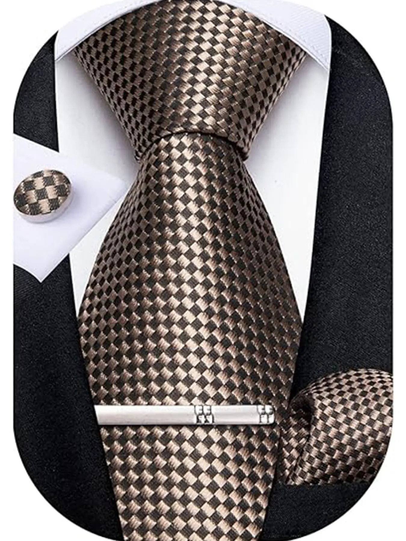 Men's Plaid Tie Set with Pocket Square and Lapel Pin, Elegant Wedding Business Formal Party Groom Accessories Gift