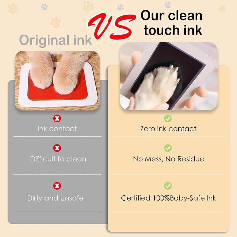 Paw Print Kit + 2 Photo Frame Inkless Hand and Footprint Kit for Dogs & Cats Mess-Free Clean Touch Ink Pad Multi-pet Capability Easy-to-Use Pet Memorial Keepsake Non-contact Usage