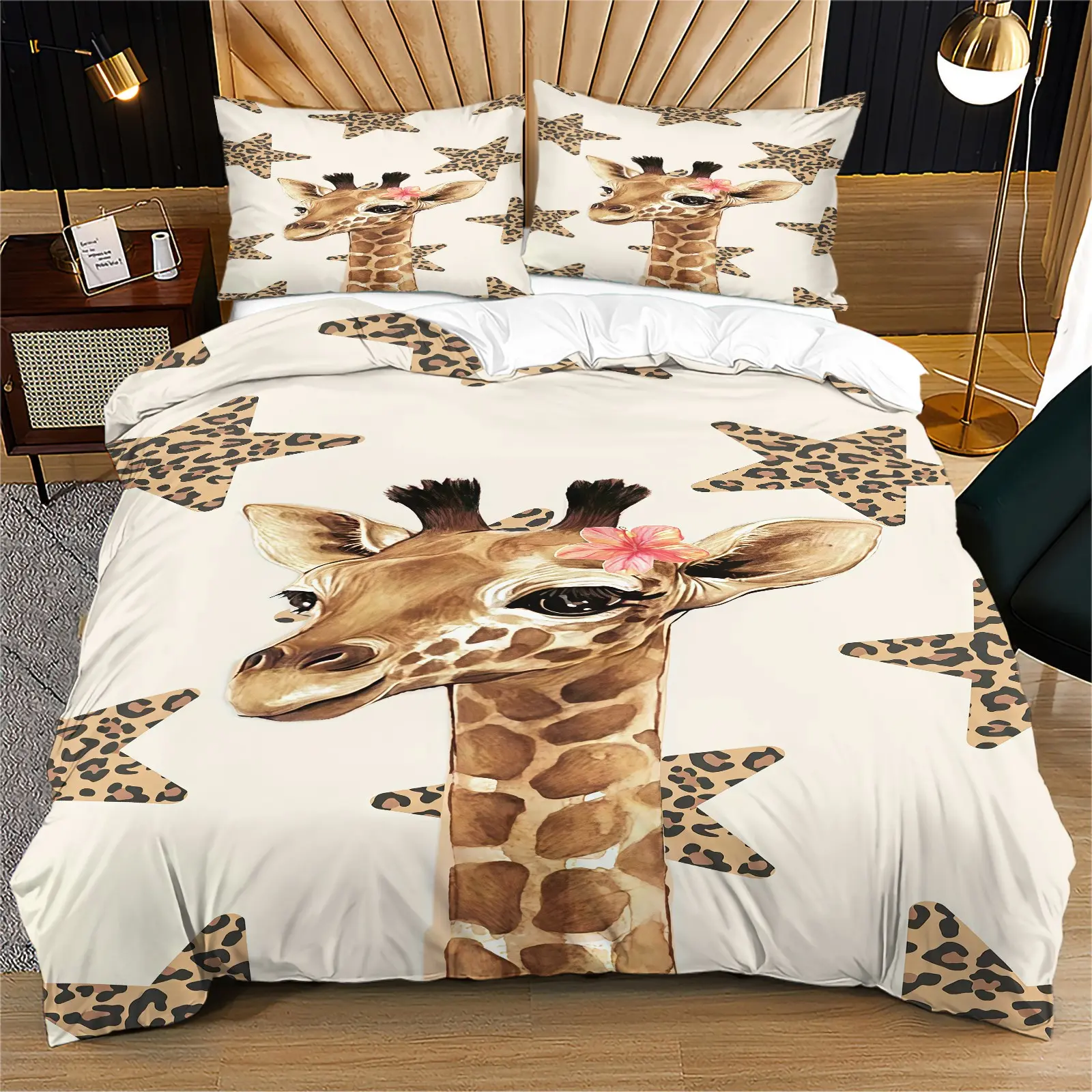 Giraffe Pattern Duvet Cover Set, Soft And Comfortable Bedding Set (1 Duvet Cover + 1/2 Pillowcase, No Filler Included), Suitable For Teenagers, Adults, Guest Rooms, Dormitories, And Master Bedroom Scenarios