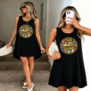 Women Soccer Fan Tank Dress with Taxi for The Defense Print Game Day Outfit Sleeveless A Line Flowy Hem Loose Fit Casual Wear Daily Outfit Match Day Celebration Tournament Time Team Spirit Stylish Comfortable Easy to Wear Photoshoot Prop Summer Fashi