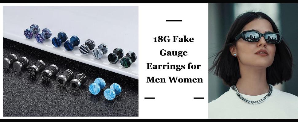 FUNRUN 12 Pairs 18 G Fake Gauge Earrings for Men Women Stainless Steel Stud Earrings Faux Gauges Earrings Fake Ear Plugs Gauges Tunnel JEWELRY