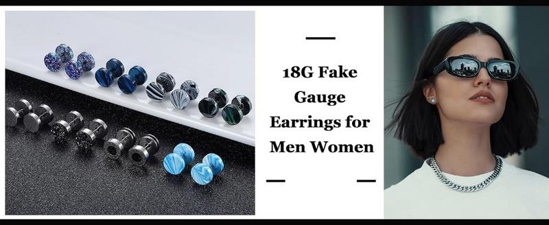 FUNRUN 12 Pairs 18 G Fake Gauge Earrings for Men Women Stainless Steel Stud Earrings Faux Gauges Earrings Fake Ear Plugs Gauges Tunnel JEWELRY