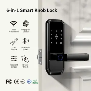 Smart Door Lock with Bell, WiFi Fingerprint Password Lock, Wooden Door Lock, Bedroom Office Hotel Lock, Easy Grip Design, Smart Lock with Handle