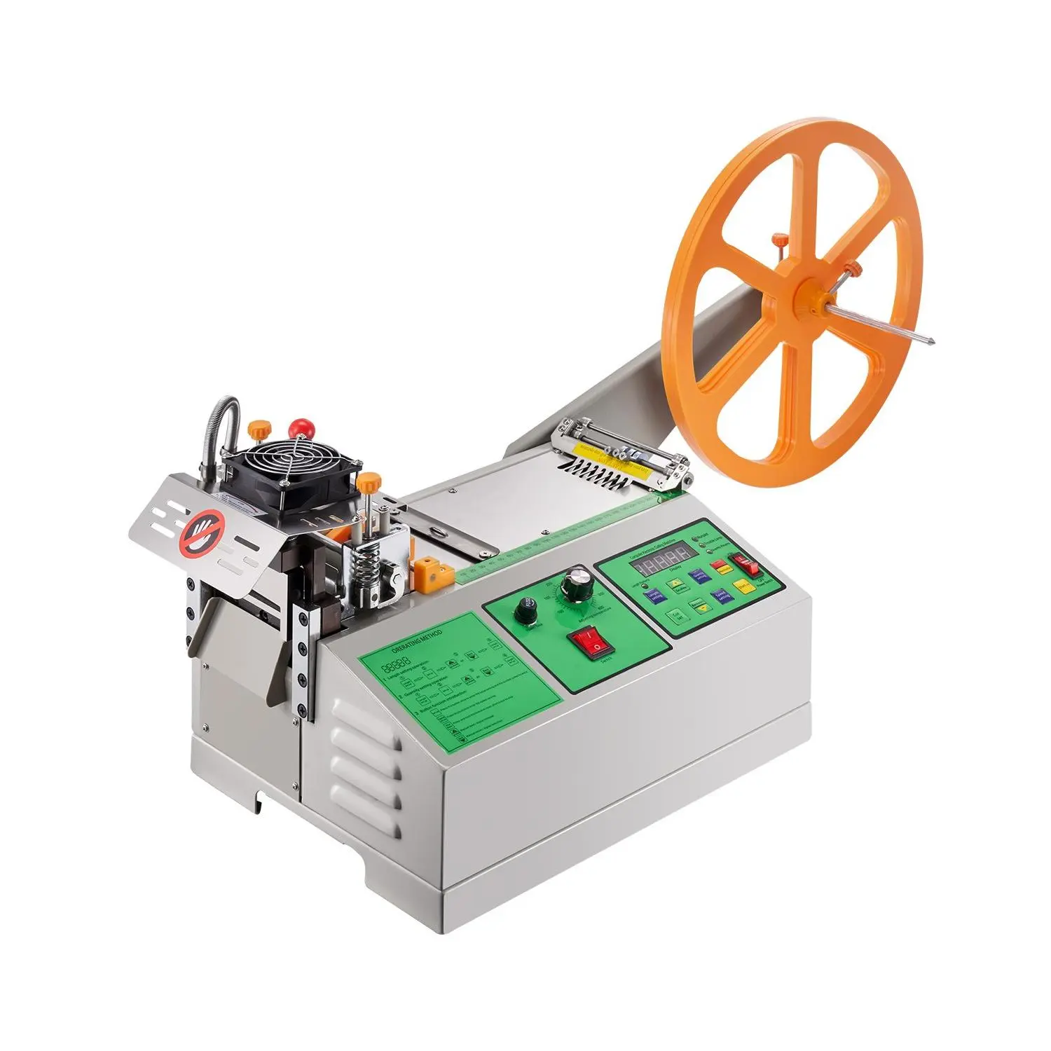 VEVOR Automatic Webbing Cutting Machine, Hot and Cold Ribbon Cutting Machine with Adjustable Temperature and LCD Display, Zipper Tapes Cutter for Nylon Webbing, Elastic Bands, Shoelaces