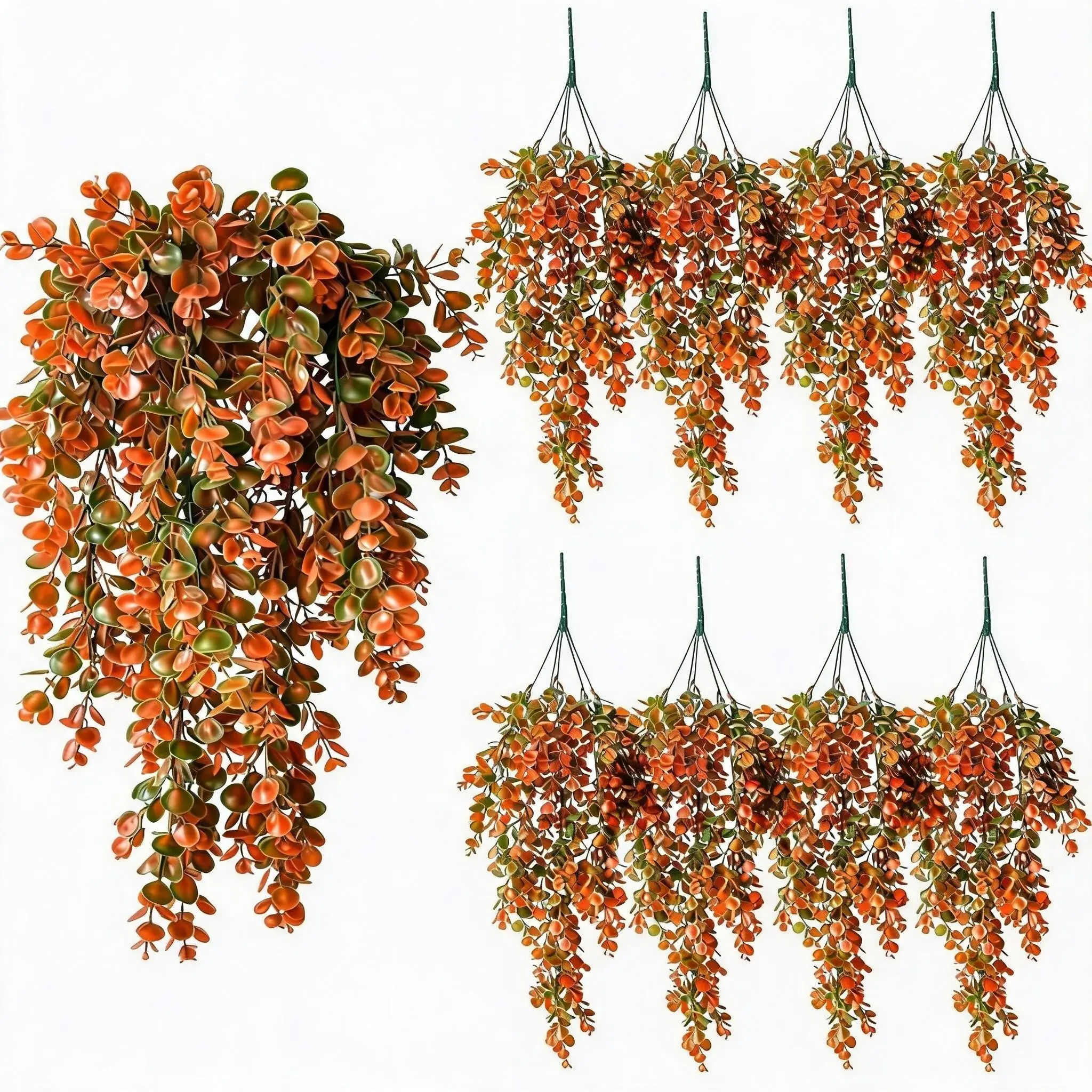 Faux Hanging Eucalyptus Plant Artificial Hanging Plants Fake Hanging Plant Faux Eucalyptus Leaf Greenery Vine Outdoor–  Low Maintenance for Home, Patio, Wedding(Autumn Colors)