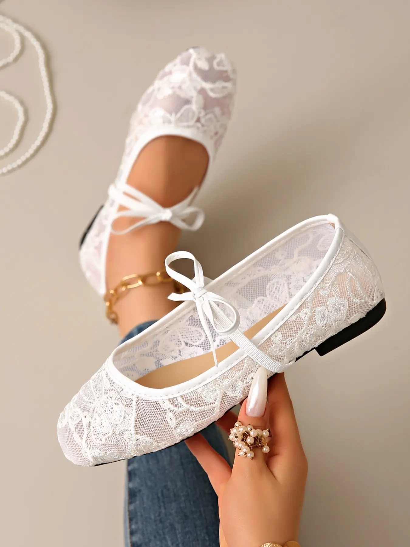 Summer Breathable Mesh Lace Women Ballet Flat Shoes, Transparent Butterfly Knot Low Top Single Shoe, Soft Style Fairy Ballet Shoe, Casual Flat Shoes, Shoes Flats