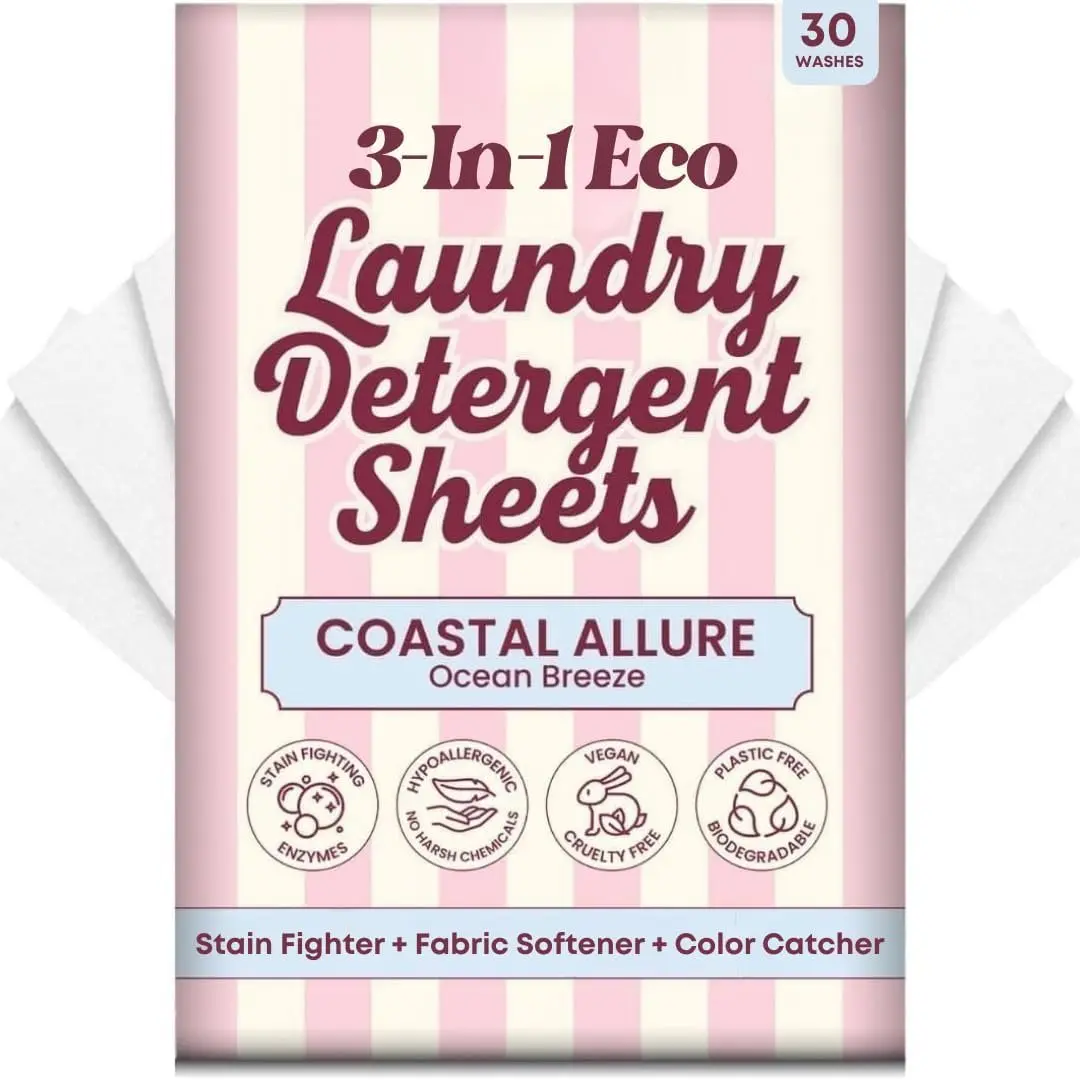   3‑in‑1 Eco Laundry Detergent Sheets – Plastic‑Free,  & Color‑Protecting Laundry Strips – Cleans, Softens & Brightens Colors