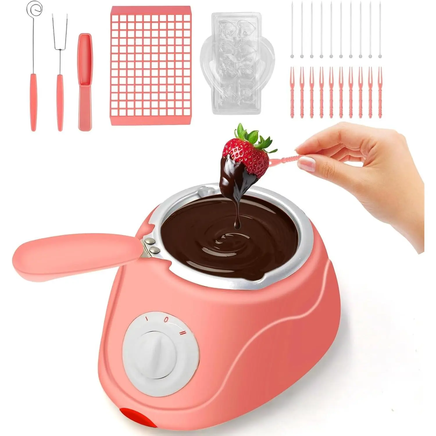 8.45oz Melting Fondue Pot, MINI Electric Chocolate Melting Set, Chocolate Fondue Fountain, Warmer Machine for Milk Chocolate, Cheese, Butter, Candy, Pink