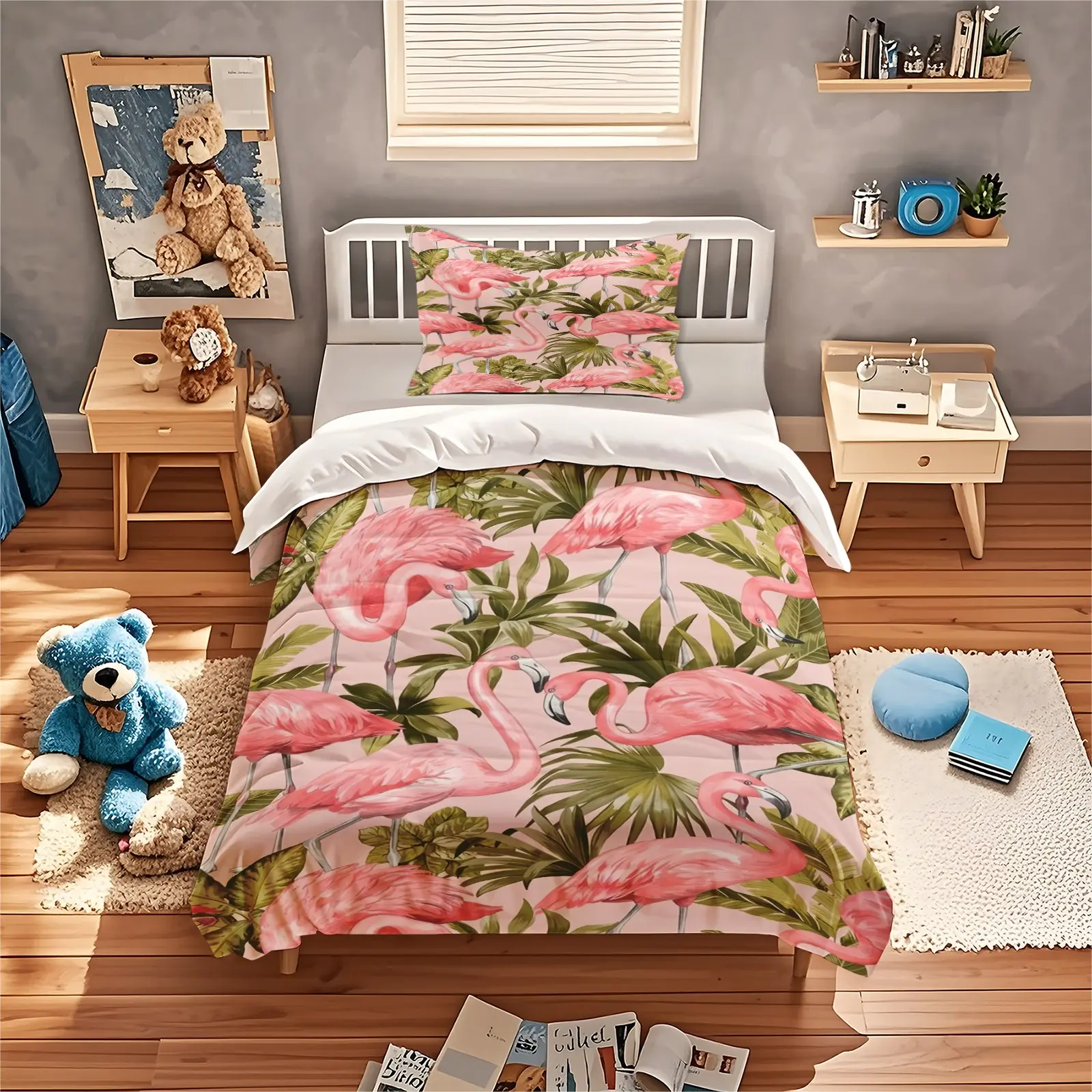 Flamingo Print Duvet Cover Set, 1 Duvet Cover With 1/2 Pillowcase (Excluding Core And Pillow), Suitable For Teenagers And Adults In Bedrooms, Dormitories, And Guest Rooms, Suitable As a Gift And Decoration
