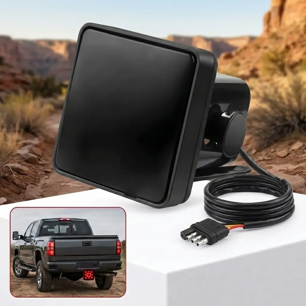 Universal 15-LED Brake Tail Light Trailer Hitch Cover, Super Bright ABS Plastic Driving Lamp for 2-Inch Receiver Towing Trailers, Trucks/SUVs