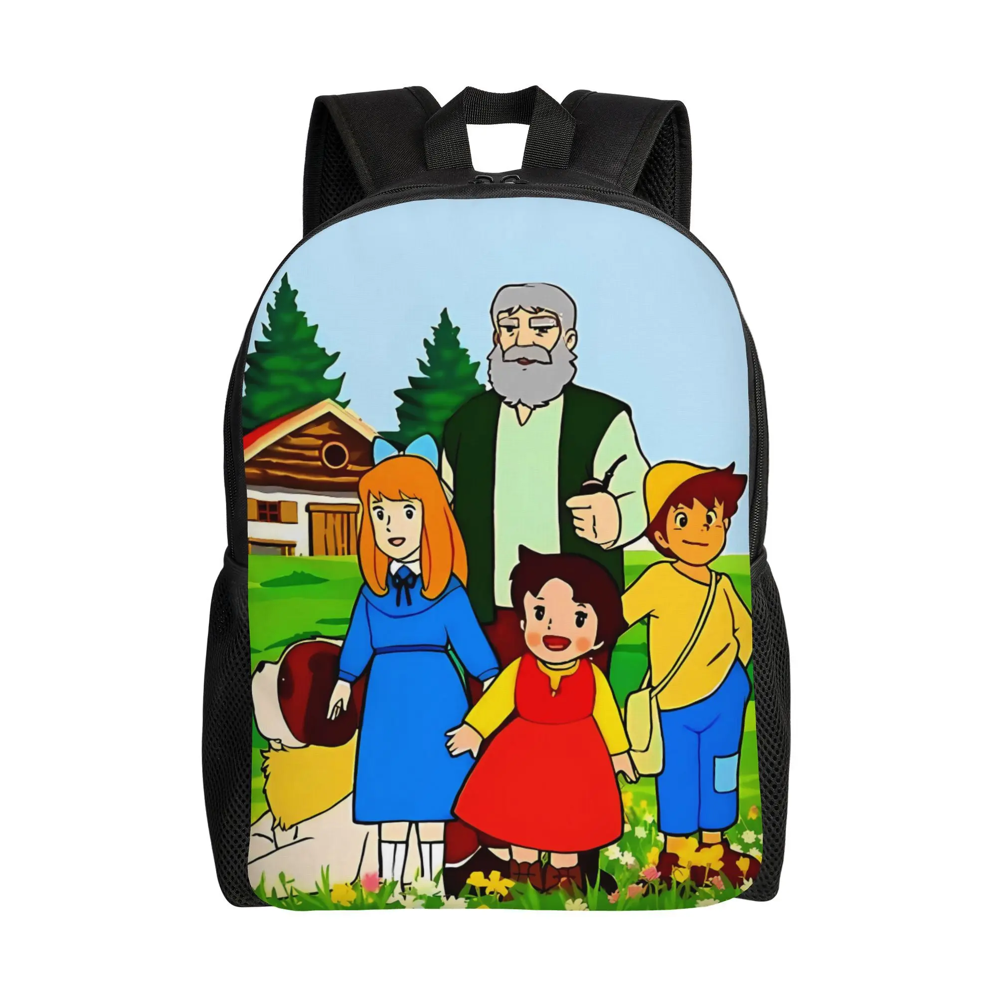Kids' Heidi Anime Print Backpack, 600D Synthetic Oxford School Bag, Lightweight Multi-Pocket Daypack for Toddlers, Fits Sketchbooks for First Day of Preschool, Back To School Haul, Toddler Gear, Cartoon Character, First Day School Grwm