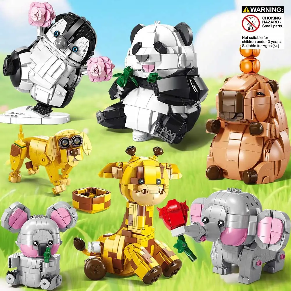 Cute Animal Building Blocks Set, Includes Flower Penguin, Rose Elephant, Bamboo Panda, Safe Abs Pieces, DIY Puzzle Toy, Perfect Gift