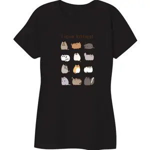 Pusheen I Love Kitties Juniors T-Shirt  Pusheen "I Love Kitties" Cat Grid Graphic Tee Women’s Cute Kawaii Short Sleeve Crew Neck Casual Top