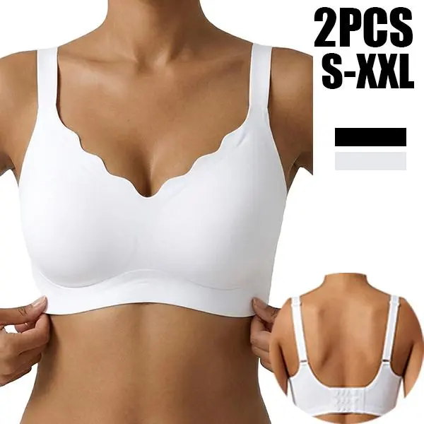 EssEleganceSmooth Outfit Essential Non-Wired Seamless Bra, Women Scalloped Edge Zero Feel Invisible Bralette with Wide Smoothing Support Band, Ultra Soft Gentle Bust Hold Everyday Lingerie for Seamless Flawless Silhouette