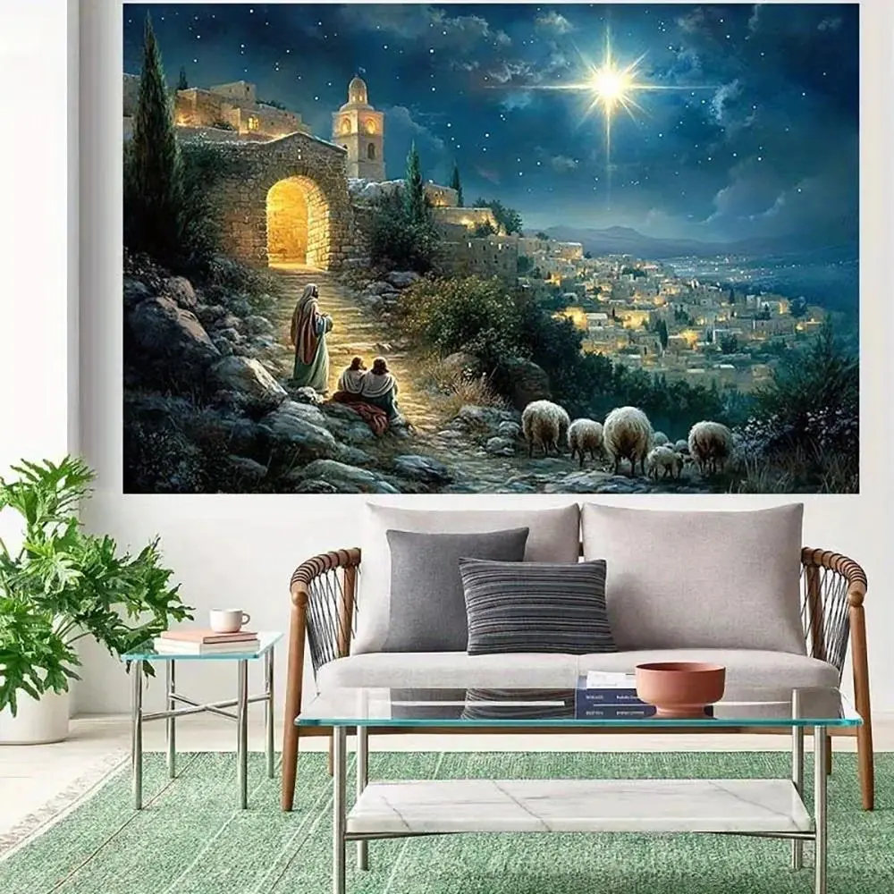 Suitable for all‑scene decoration Birth of Jesus  Photography Backdrop Bethlehem Star Night Christmas Party Decoration Background Church Event Photo Studio Banner