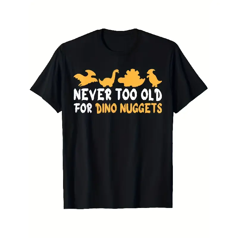 Men's "Forever Young Dino Block" Funny Dino Chicken Nugget T-Shirt and Hoodie Print - Black with Yellow Dino Silhouette and Logo - Adult Casual Retro Nostalgic Clothing, Halloween Men's Costume, Men's Funny T-Shirt