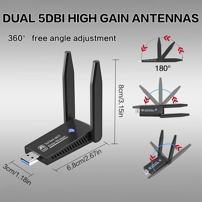 1300Mbps USB Wireless Adapter Dongle With Double Antenna, Dual Band ...