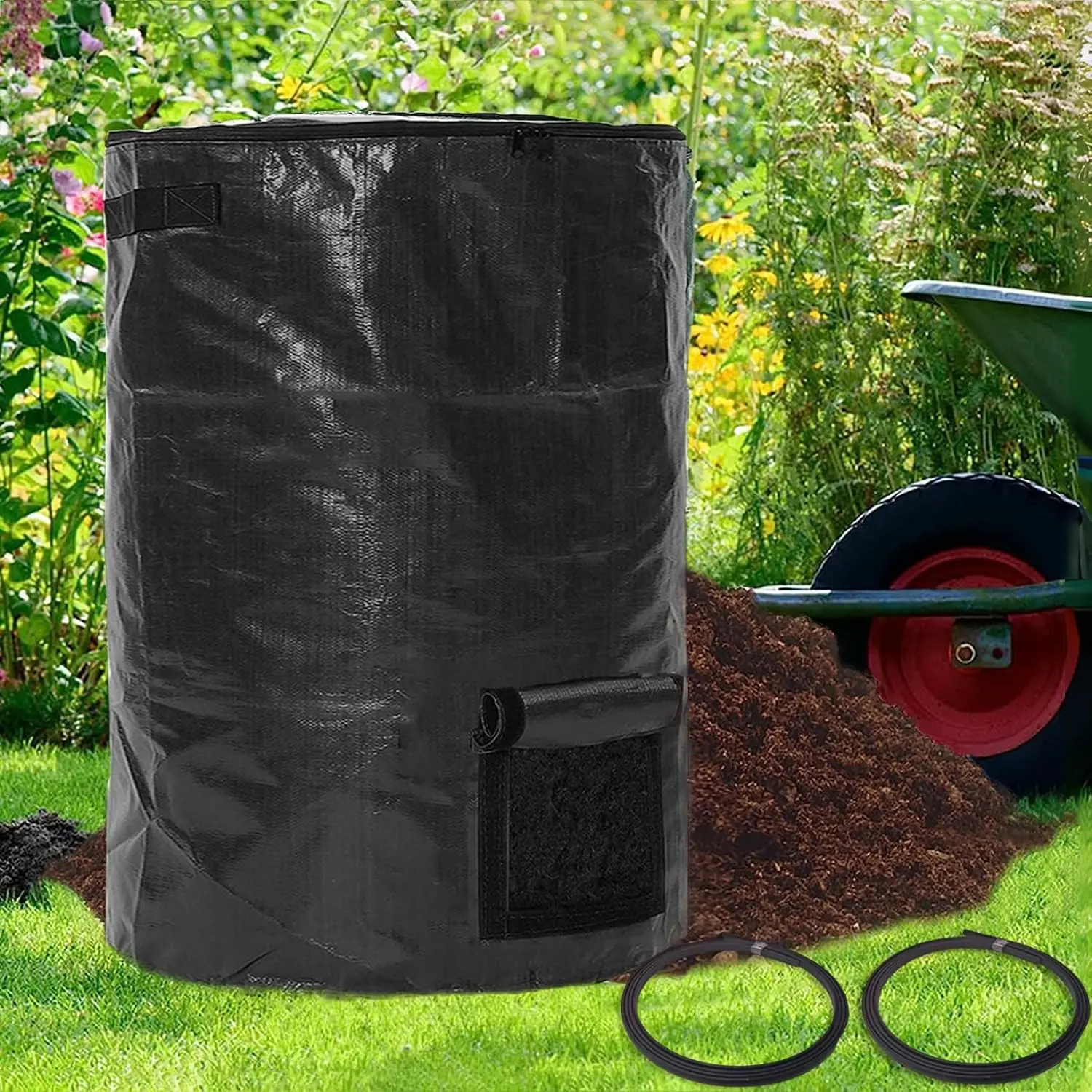 80 Gallon (300L) Large Collapsible Outdoor Compost Bin Bags, Garden Yard Garbage Fallen Leaf Storage Bag, Black 1pc